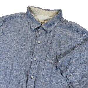 Tommy Bahama Mens Button‎ Up Linen Shirt L Light Blue Pocket Short Sleeve